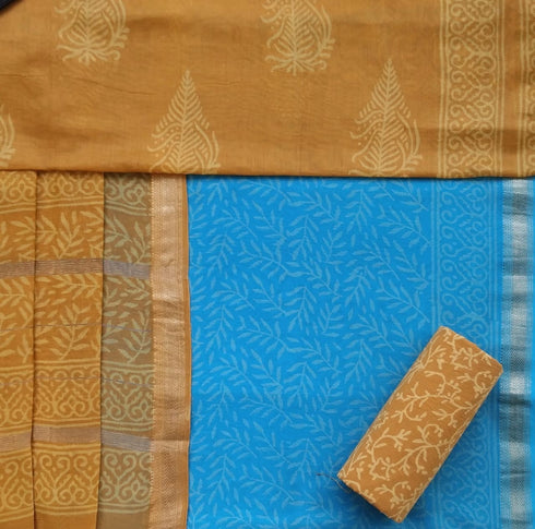 Designer Hand Block Print Maheshwari Silk Suit Set (MSL21)